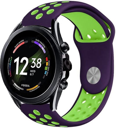 Strap-it Siliconen sport bandje - geschikt voor Fossil Gen 6 44mm / Gen 5 / Gen 5e 44mm - paars/groen