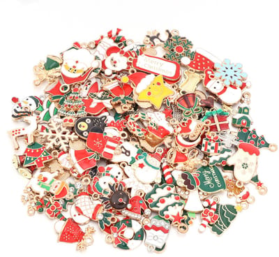 100 stuks kerst emaille gouden bedels voor het maken van sieraden, diverse gouden bedels voor kerst DIY ketting armband oorbellen maken crafting decoratie