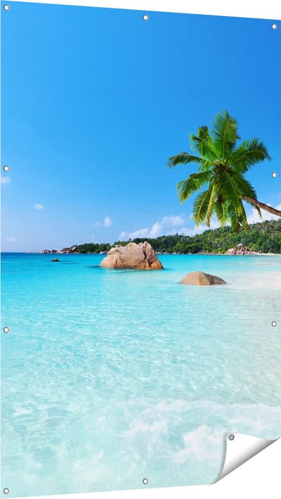 Gards Tuinposter Tropisch Strand en Zee - 100x150 cm - Tuindoek - Tuindecoratie - Wanddecoratie buiten - Tuinschilderij