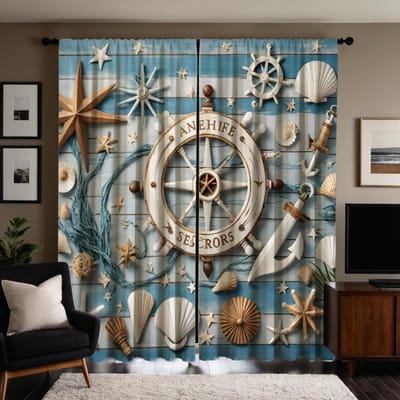 2 stuks HD zee ontmoet lucht Schelp decoratie gordijn Blauwe strik digitaal bedrukt gordijn Huisdecoratie stijl Decoratie woonkamer bed W52H63inchW132H160cm gray