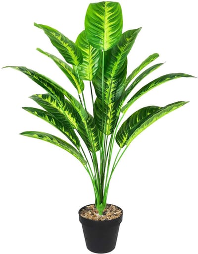 Kunstplant voor binnen, kunstmatige planten, paradijsvogelboom, bananenblad met pot, 80 cm, kunststof, tropische palm, ter decoratie van huis, balkon, woonkamer, badkamer (geel)
