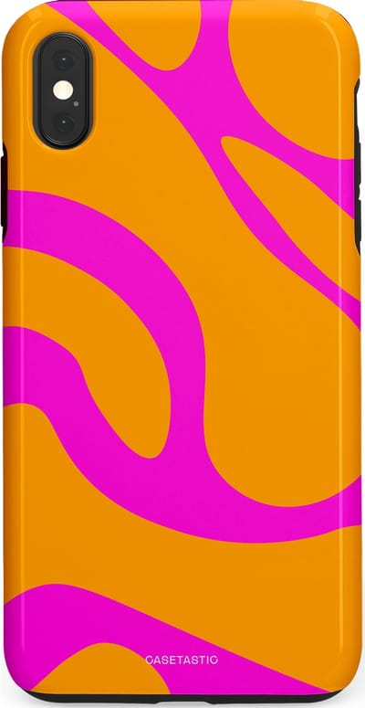 Casetastic Hoesje Geschikt voor Apple iPhone Xs Max - Stijlvolle Beschermende Duo-layer Case - Zonnige Zebra Roze-Oranje