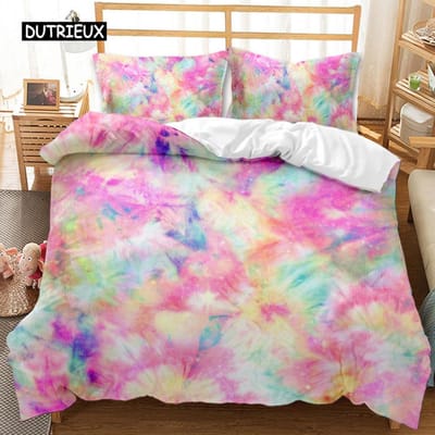 Boho Tie Dye Dekbedovertrekset Hippie Bedsets Blauw Paars Kleurrijk Eenpersoons Beddengoedset Gypsy Queen King Size Polyester Dekbedovertrek AU Double(180x210cm)