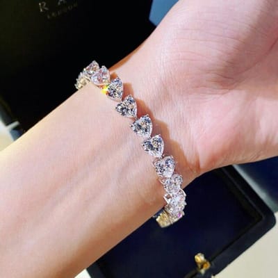 Bracelets en argent Sterling 925 pour femmes, bijoux en forme de cœur d'amour, en cristal blanc CZ, pierres précieuses, cadeau de mariage white