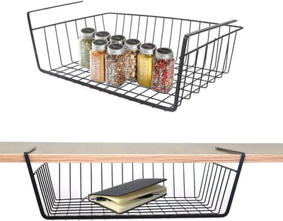 Famanu – Opbergmand voor onder plank hangende metalen draad - organizer voor kasten en planken (2 stuks - zwart)