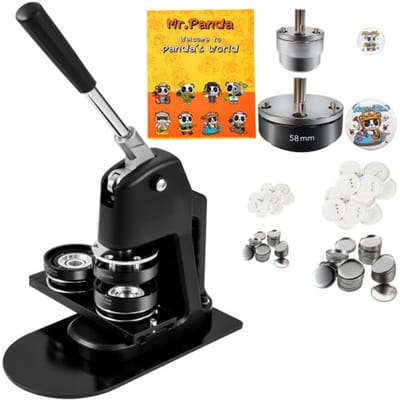 VEVOR Badge Maker Machine 200 stuks 58 mm & 300 stuks 25 mm, Badge Punch Press inclusief Mr. Panda Magic Book & Inbussleutel, Badge Press Badge Aluminiumlegering Button Maker