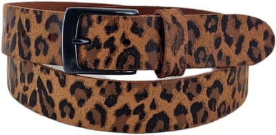 Leren Dames Riem Panterprint | 3.5cm breed | Riemmaat: 85cm (totale lengte: 100cm) | 100% echt leer | Kleur: panter zand | Nikkelvrije gesp