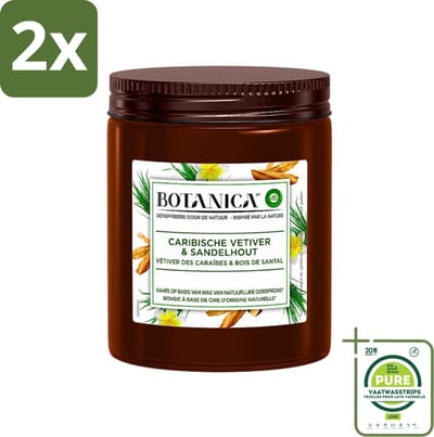 Botanica by Air Wick - Geurkaars - Vetiver & Sandelhout - 40 Uur Brandduur - Voordeelverpakking - 2 stuks - Geurkaars - Sandelhout