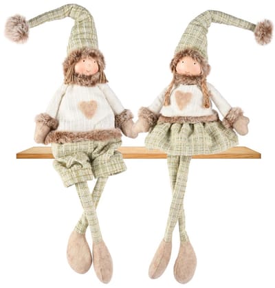Dekoratief | Pop m/hangbenen, groen/wit, stof, 15x12x54cm, set van 2 stuks | A255675