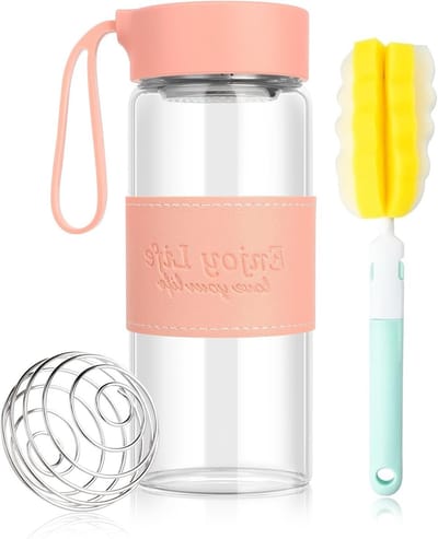Shaker Glas 480ml voor Eiwitdrankjes, BPA-vrij, met RVS Roerbal en Reinigingsborstel, Ideaal voor Sport en Fitness