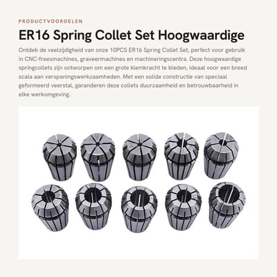 Dailygoods- Spring Collet Set 10PCS - Hoge Klemkracht - Precisie Gegrond - Zelfontgrendelend - Geschikt voor CNC Machines - Roestvrij Staal