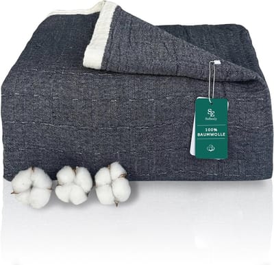 Zachte 4-laagse Katoenen Knuffeldeken in Donkerblauw – Perfecte Bank- en Bedsprei van 230 x 260 cm