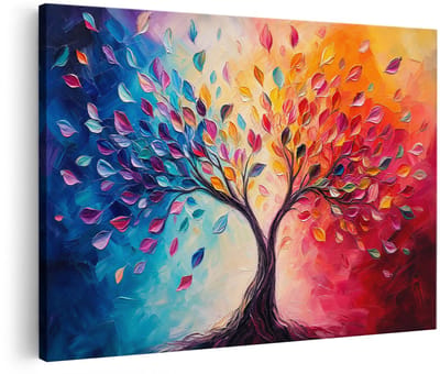 Artaza Canvas Schilderij Kleurrijke Levensboom - Abstract Kunstwerk - 120x80 cm - Groot - Wanddecoratie Woonkamer - Schilderijen - Muurdecoratie