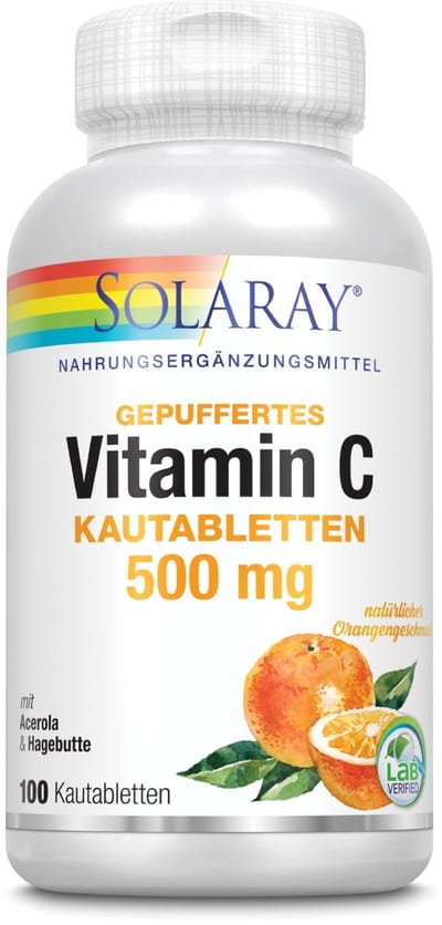 Solaray Gebufferde Vitamine C 500mg Sinaasappelsmaak - 100 kauwtabletten