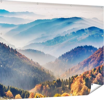Gards Tuinposter Heuvel Landschap van het Zwarte Wout Bos - 150x120 cm - Tuindoek - Tuindecoratie - Wanddecoratie buiten - Tuinschilderij