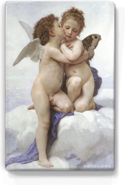 Eerste Kus - William Adolphe Bouguereau - 19,5 x 30 cm - Niet van echt te onderscheiden schilderijtje op hout - Mooier dan een print op canvas - Laqueprint.