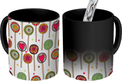 Magische Mok - Foto op Warmte Mokken - Koffiemok - Patroon - Lolly - Hartjes - Snoep - Magic Mok - Beker - 350 ML - Theemok