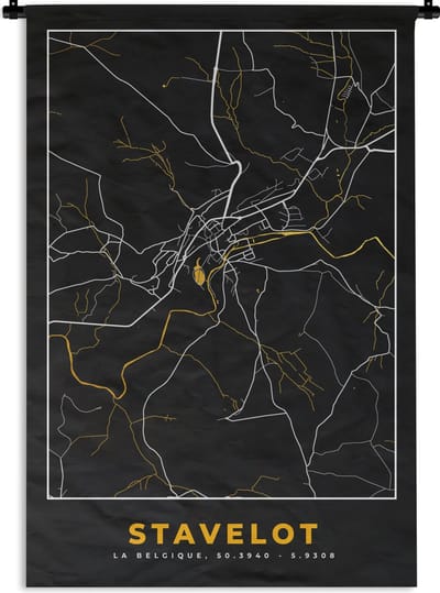 Wandkleed - Wanddoek - Goud - Stadskaart - Plattegrond - Stavelot - Kaart - 120x180 cm - Wandtapijt
