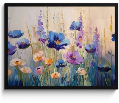 Poster in lijst - Fotolijst 70x50 cm - Posters - Zomers - Wilde bloemen - Penseelstreken - Posterlijst zwart - Decoratie - Wanddecoratie woonkamer - Muurdecoratie slaapkamer