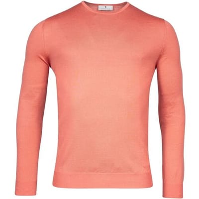 Thomas Maine Trui Fine Merino Crew Neck Single Knit Coral / male