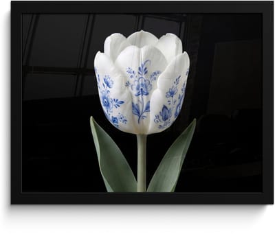 Poster in lijst - Fotolijst 40x30 cm - Posters - Tulp - Patroon - Blauw - Posterlijst zwart - Decoratie - Wanddecoratie woonkamer - Muurdecoratie slaapkamer