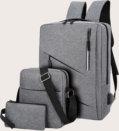 Rugzak 41x30x20 cm + schoudertasje + etui grijs