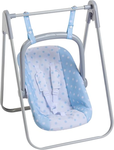 2-in-1 hangmat en stoel voor poppen - draagbaar en verstelbaar, geschikt voor poppen tot 45 cm, blauw en wit met stippen
