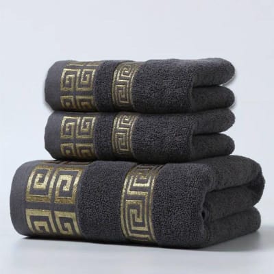 3-delige Set Zwarte Katoenen Badkamer Handdoekensets 2 stuks Hand- en Gezichtshanddoeken 34x74cm en 1 stuk Grote Badhanddoeken 70x140cm Wasdoekjes Cadeau Handdoeken 3pcs set