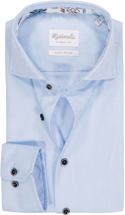Michaelis slim fit heren overhemd - twill - blauw - Strijkvrij - Boordmaat: 39