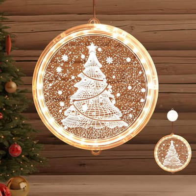Decoratieve kerstverlichting, 3D-hangende lichtketting, kerstverlichting, hangend raam, led-zuignap, lichtketting, Kerstmis, werkt op batterijen, voor binnen en buiten, kerstfeest, raamdecoratie,kerstboom
