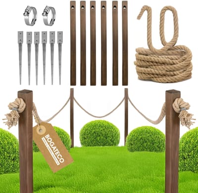 BOGATECO houten hek met jute touw | Zeilhek 10 m | 13 verschillende lengtes | Inclusief montagekit