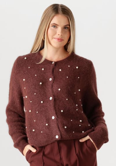 AAIKO Lorys Pearls Cardigan Truien & vesten Dames - Sweater - Hoodie - Vest- Bruin - Maat L