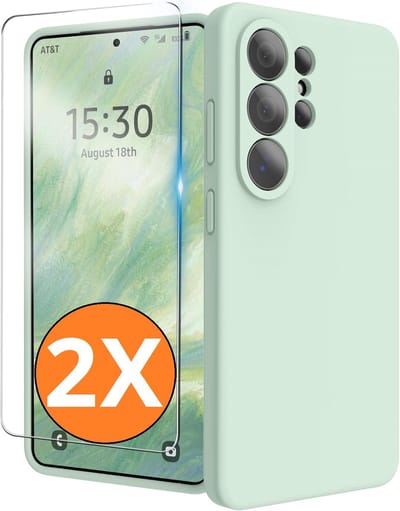 Hoesje geschikt voor Samsung Galaxy S26 Ultra 5G Hoesje siliconen Mint Groen zacht siliconen hoesje TPU - met Samsung S26 Ultra Screenprotector - 2 stuks