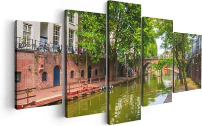 Artaza Canvas Schilderij Vijfluik Oudegracht In Utrecht - 100x50 - Foto Op Canvas - Canvas Print