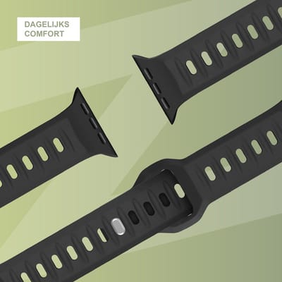 Bandz Siliconen bandje 'Outdoor' - geschikt voor Apple WatchSeries 1/2/3/4/5/6/7/8/9/10/11/SE/SE2/SE3/Ultra (2) - maat: 44mm / 45mm / 46mm / 49mm - zwart