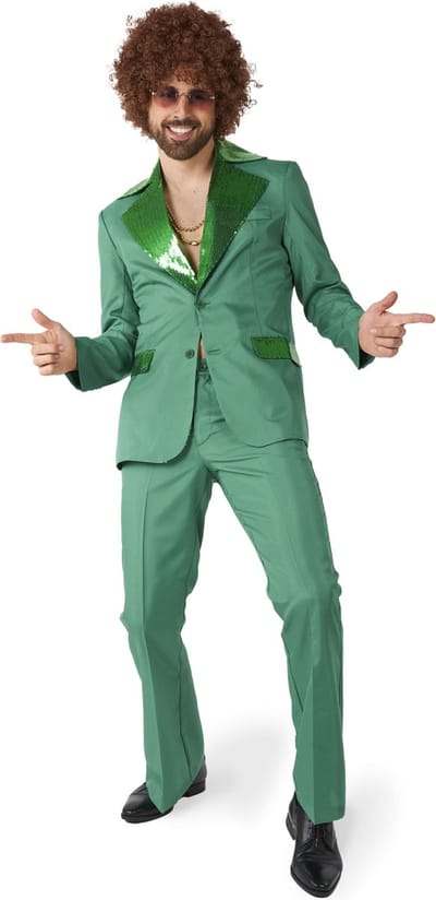Suitmeister Disco Kostuum - Heren Pak - Carnavalskleding - Saturday Night Fever Kostuum - Inclusief Jasje en Flare Pants - Groen - Maat: S
