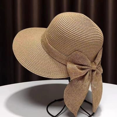 Zomer UV-Bescherming Zon Hoed Brede Rand Ademend Strand Cap Knoop Casual Bucket Hat Voor Vrouwen beige
