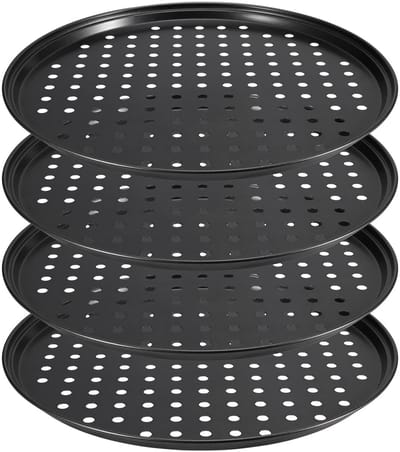 Allecto - Non Stick Pizza Bakplaat - Geperforeerde Pizza Pan - 4 Pack - 10 Inch - Ideaal voor Knapperige Pizza's - Vaatwasserbestendig - Geschikt v...