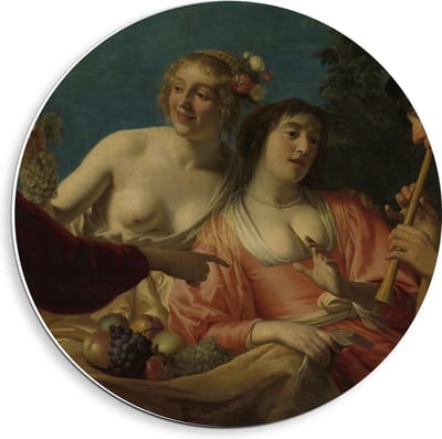 Forex Wandcirkel - Oude Meesters - Fluitspelende herder & herderinne, Gerard v Honthorst - 40x40cm Foto op Wandcirkel (met ophangsysteem)