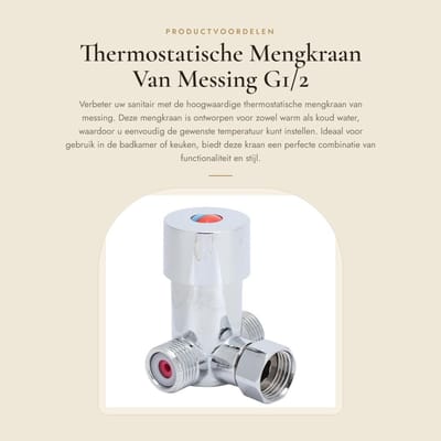 Dailygoods- Thermostatische Mengkraan - Messing - G1/2 - Temperatuurregeling - Douchekraan - Keuken - Badkamer - Hoge duurzaamheid