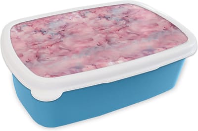 Broodtrommel Blauw - Lunchbox - Brooddoos - Alcohol inkt - Marmer - Roze - Patronen - 18x12x6 cm - Kinderen - Jongen