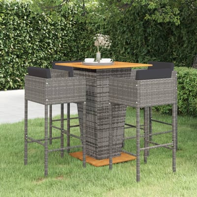 vidaXL - 5-delige - Tuinbarset - met - kussens - poly - rattan - grijs