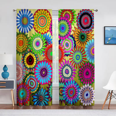 Mandala Boheems Boho Groen Blauw Tule Gordijnen voor Woonkamer Slaapkamer Keuken Chiffon Transparante Gordijnen Raambekleding Decor 1 PCS W250XH250cm&Grommet Top