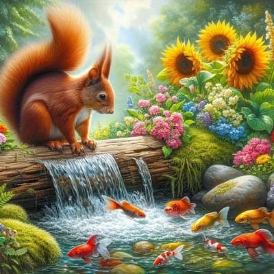 diamond painting Eekhoorn is aan het vissen tellen mooie kleuren om maken of kado te geven 30 x 30 cm