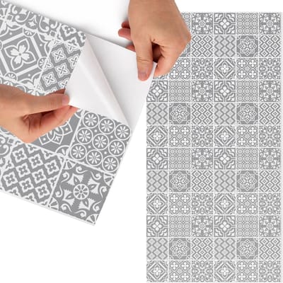 Tulup Meubelfolie - Klassieke tegels Plakfolie Meubels - 75x150 cm - Grijs Meubelfolie - Plakfolie Meubels - Geometrische Meubelfolie - Decoratiefolie Zelfklevend - Slaapkamer decoratie - Achtergronden en patronen