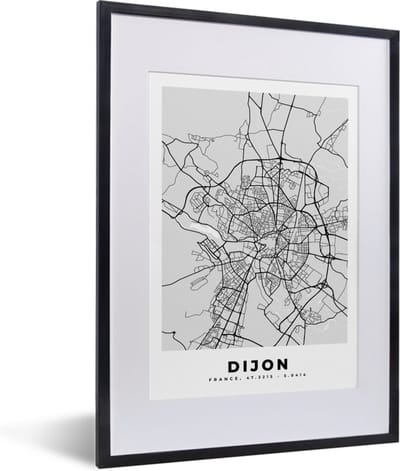 Fotolijst incl. Poster - Plattegrond - Kaart - Stadskaart - Frankrijk - Dijon - 30x40 cm - Posterlijst
