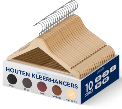 SereneLife Kleerhanger - Houten Hangers - Antislip Ruimtebesparende Kledinghangers - met 360° Draaibare Haak en Inkepingen - 10 Stuks - Duurzaam en Sterk voor Hemden, Truien, Hoodies, en Jurken