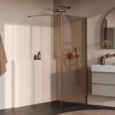 Brauer Oblivion - Inloopdouche - Brons Glas - 90 x 200 cm - met Zijwand 30 cm - incl. Glascoating - PVD Koper Geborsteld