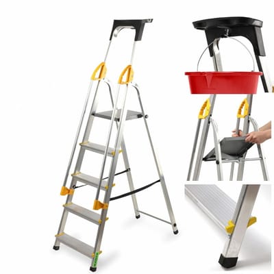 MMP® Huishoudtrap 5 Treden - Huishoudtrap - Keukentrap - Zilver - 87cm x 45cm x 162cm;5.18 kg