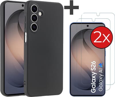 Hoesje geschikt voor Samsung Galaxy S26 hoesje zacht siliconen met 2 Stuks gehard glas Screenprotectors- Arara backcover - Zwart